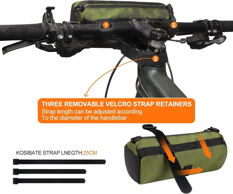 ‎KOSIBATE Bike Handlebar Bag,Bicycle Handlebar bag,Bike Frame Bag with Shoulder Strap,Bicycle Front Bag Fram Storage Roll Bag Mountain Road Bikes Bicycle Accessories, Bike Pouch for Bicycle ( - Image 2